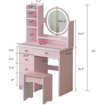 LED Round Mirror Makeup Vanity Dressing Table