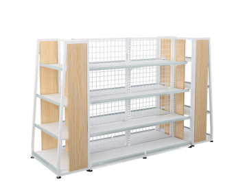 Steel And Wooden Display Shelves For Supermarket
