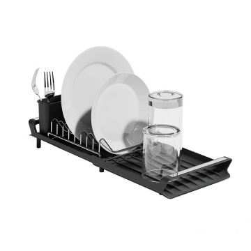 Multifunctional Extendable Dish Drying Rack with Cutlery Holders - Anti-Rust Design for Kitchen Counter