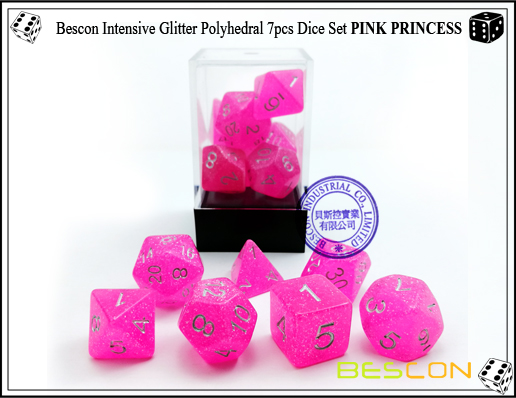Bescon Intensive Glitter Polyhedral 7pcs Dice Set PINK PRINCESS