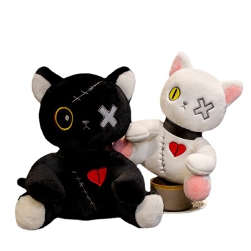White Black Cat Plush Toy for Home Decoration and Halloween