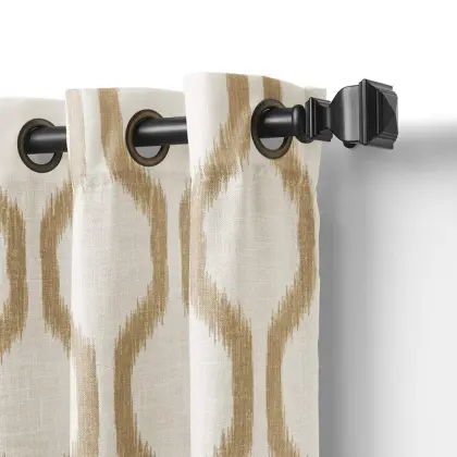 Printed Grommet Top Black Out Curtain: Linen Look Door Window Curtain