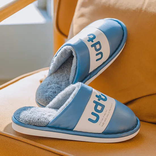Pu Plush House Cotton Women Winter Slipper
