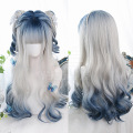 Tóc giả tổng hợp Gothic Harajuku màu xanh bạc ombre