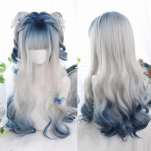 Lolita Harajuku Synthetic Wig Blue Silver Ombre 3