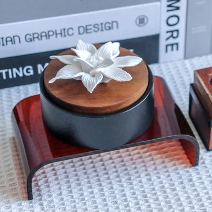Ceramic Jar with Wood Lid and Natural Sweet Wood Design