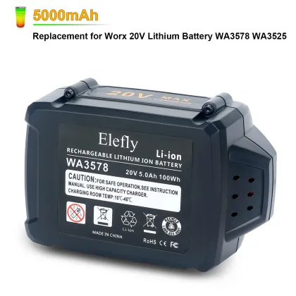 20V 5.0Ah Replacement Battery for Worx WA3578 WA3520 Compatible with 20-Volt Cordless Power Tools