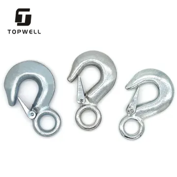Forged Eye Hoist Hook, Car Tow Hook with Safety Latch and Winch Strap for Boat Trailers