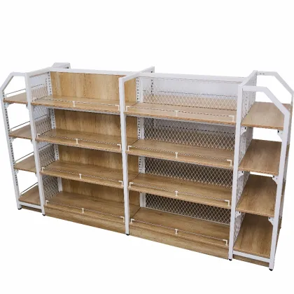 Convenience Store Wall-mounted Metal and Wood Shelves