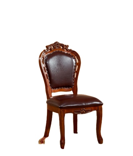 Chaise de salle à manger traditionnelle sculptée en cuir