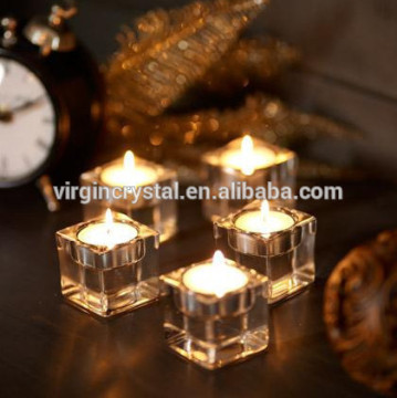 Elegant cube engraved crystal clear candle holder for propose /Wedding favor