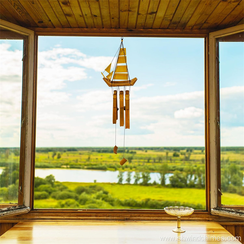 Wooden Outdoor Chimes with a Sailing Boat Design