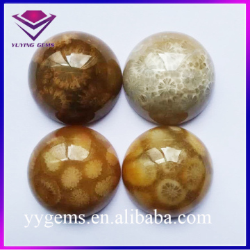 New Products Chrysanthemum Pattern Round Cabochon Shape Natural Coral Jade Loose Gemstone