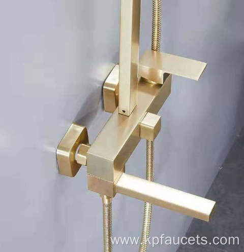 Brushed Gold Bathroom Square Head Shower Faucet