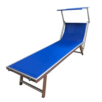 Wholesale Luxury Aluminum Folding Chaise Lounge Beds and Chairs: Modern Beach Furniture in Blue and Mesh Design, Supporting up to 120kg