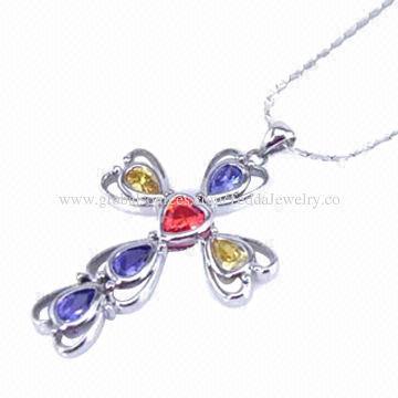 Cross pendant necklaces, made of brass and zircon stones, free of cadmium, nickel and lead