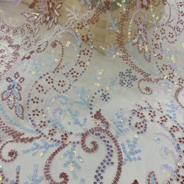 Tissu de broderie de paillettes de robe formelle d&#39;intrigue de couleur