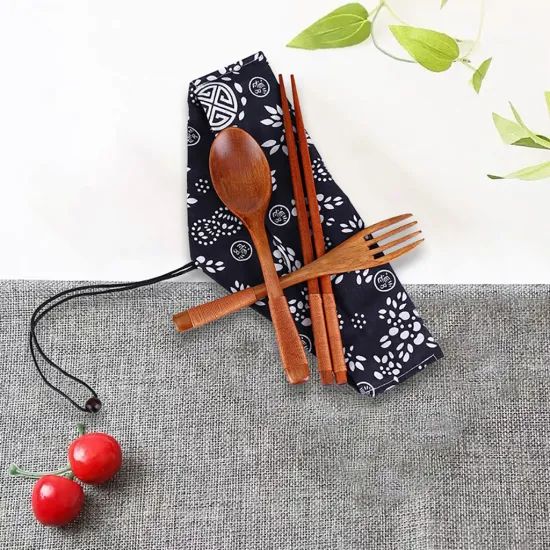 1 Set Wood Japanese Vintage Portable Tableware Wooden Cutlery Sets Travel Dinnerware Suit Environmental Travel Wooden Cutlery#40