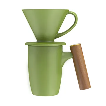DHPO Pour Over Ceramic Coffee Dripper Set with Mug and Wooden Handle Gift