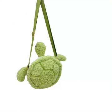 Bolso de hombro relleno de tortuga verde para niños