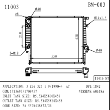 Kühler für BMW 3 E36 325 I Oemnumber1723697