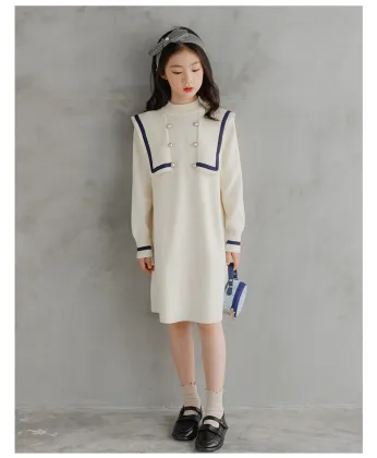 Girls' Preppy Knitted Dress Princess Dress