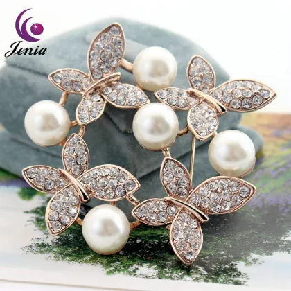 Jenia Lady Jewelry White Crystal Brooch With Fashion Design Brooch
