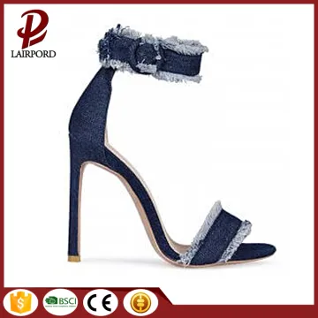 simple fashion high heels denim fabric sandals