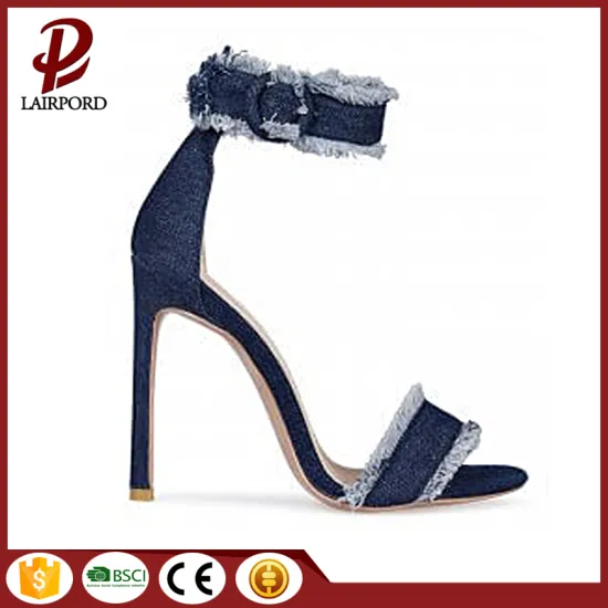 simple fashion high heels denim fabric sandals