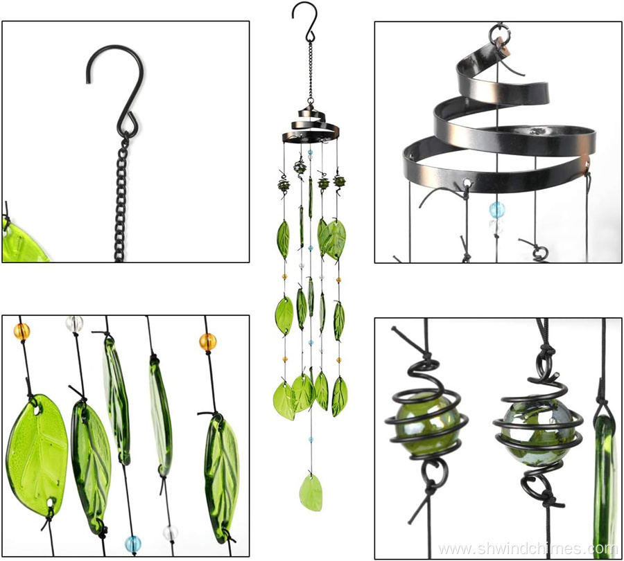 Glass Leaf Wind Chimes for Outdoor Home Decoration