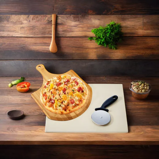 Pizza Set Includes Pizza Stone Cutter and Bamboo Shovel Essential Genre for Pizza Making