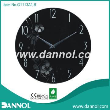 13\" Decorative Glass Wall Clock with Elegent Flower Pattern,Black