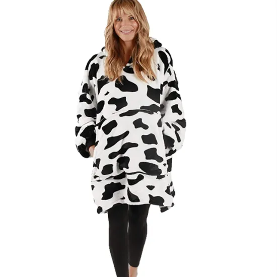 Wholesale Thick Plush Flannel  Unisex Sweatshirt Hooded Blanket Fit all hoodie blanket