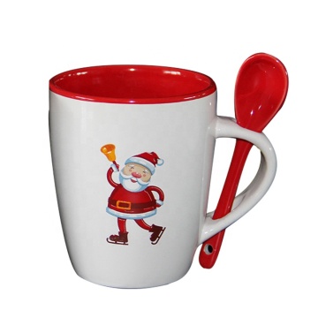 Double Color Christmas Ceramic Mug 11oz with Spoon