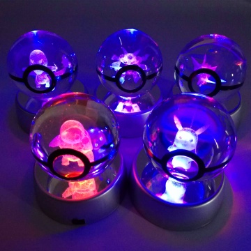Pokemon Go 3D LED Glowing Pikachu Crystal Ball Decor Light Toy