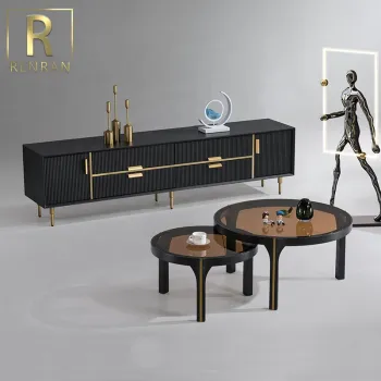 Modern Black Wooden TV Stand with Coffee Table Set for Living Room Furniture