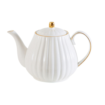 Nordic Style 1000ml White Ceramic Teapot with Gold Rim for Wedding Decoration