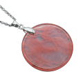 Gemstone Round Slice Pendant Necklace Natural Stone Quartz Silver Chain Choker Necklace for Women Girl Birthday Anniversary Gift