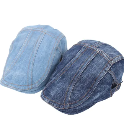 Custom Logo Adjustable Denim Newsboy Caps and Gatsby Berets