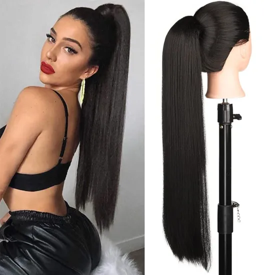 Julianna Wholesale 28Inch Kanekalon Fibre Straight Water Wave Hair Ready To Synthetic Hair Yaki Ponytails