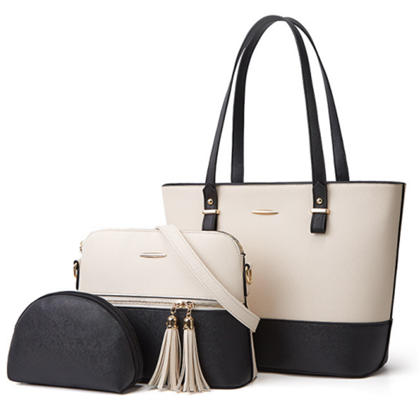 Reka bentuk kontras warna hitam dan putih beg tangan tiga keping