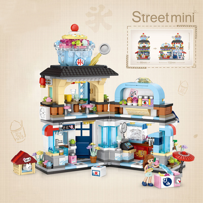 LOZ City Street View Blocks Takoyaki Shaved Ice Shop Kids Juguetes Japanese Store Girls Builidng Bricks Toys Children Xmas Gifts