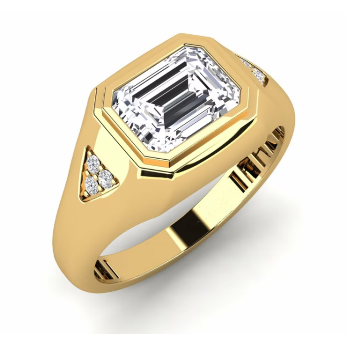 Cincin Lelaki Emas 14K yang Elegan dengan Potongan Zamrud Tumbuh Makmal