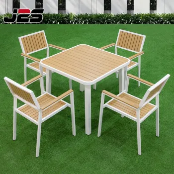 Outdoor Garden Wood Furniture Tea Table and Aluminum Plastic Wood Chair Dining Set