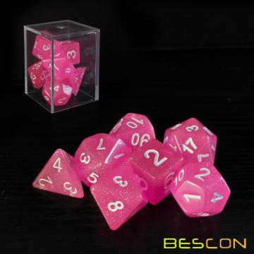 Bescon+Intensive+Glitter+Dice+7pcs+Set+PINK+PRINCESS%2C+Novelty+RPG+Dice+Set+d4+d6+d8+d10+d12+d20+d%25%2C+Brick+Box+Packaging