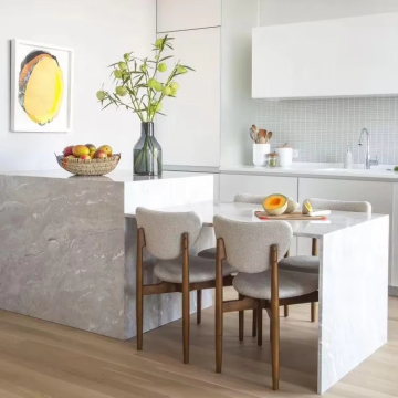 Luxury Marble Kitchen Countertop with Wooden Island and Custom Cabinets