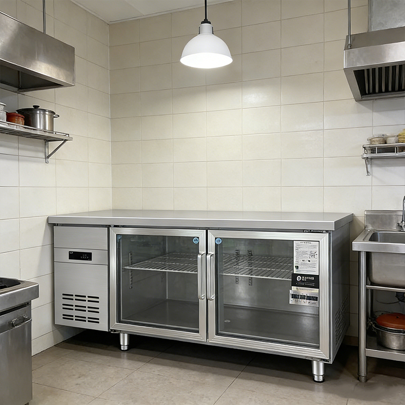 Customizable 2 - door glass worktop refrigerator Customizable 2 - door glass worktop refrigerator