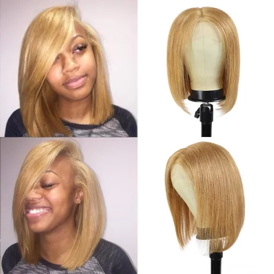 Ombre Lace Front Human Hair Wigs Honey Blonde Ombre Short Bob Brazilian Remy Hair #1b/27 180 density 13X4 Lace Front Wig