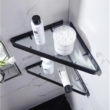 Hochwertiger, an der Wand montiertes Glas-Eck-Duschregal und Shampoohalter