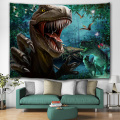 Roaring Dinosaur Tapestry Wild Anicient Animals Wall Hanging Rain Forest Jungle Wall Tapestry voor kinderen Slaapkamer Woonkamer D